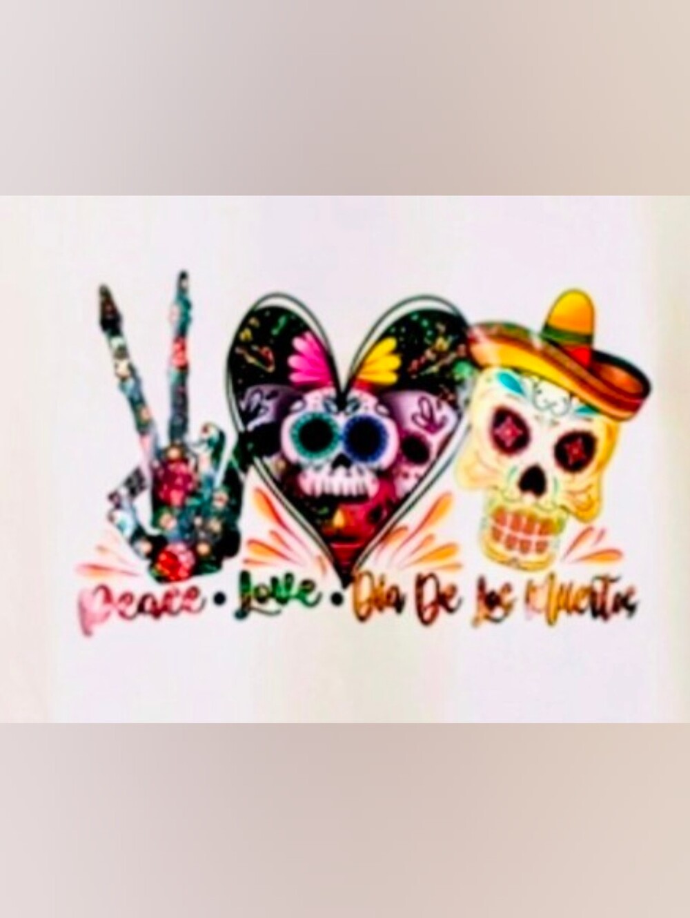 Day Of The Dead Graphic T-Shirt w/ Colorful Day of the Dead Skull Design - Picture 4 of 4